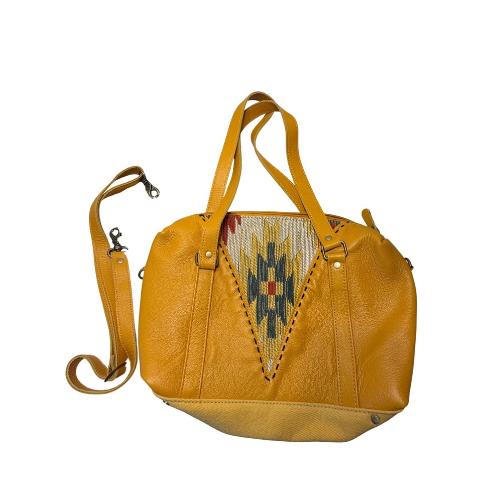 Myra Bag Leather Embroidered Southwestern Boho Yellow Crossbody Handbag OOAK